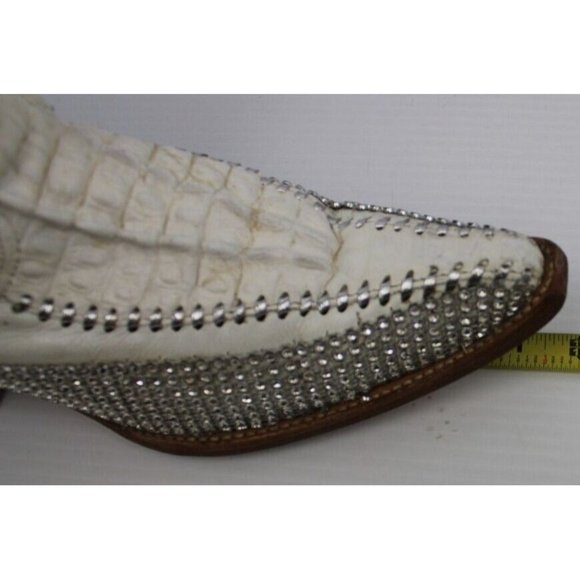 Vintage Mens White Diamond Crocodile Leather Sequin Stitched Cowboy Boots Sz 6.5 main image 15